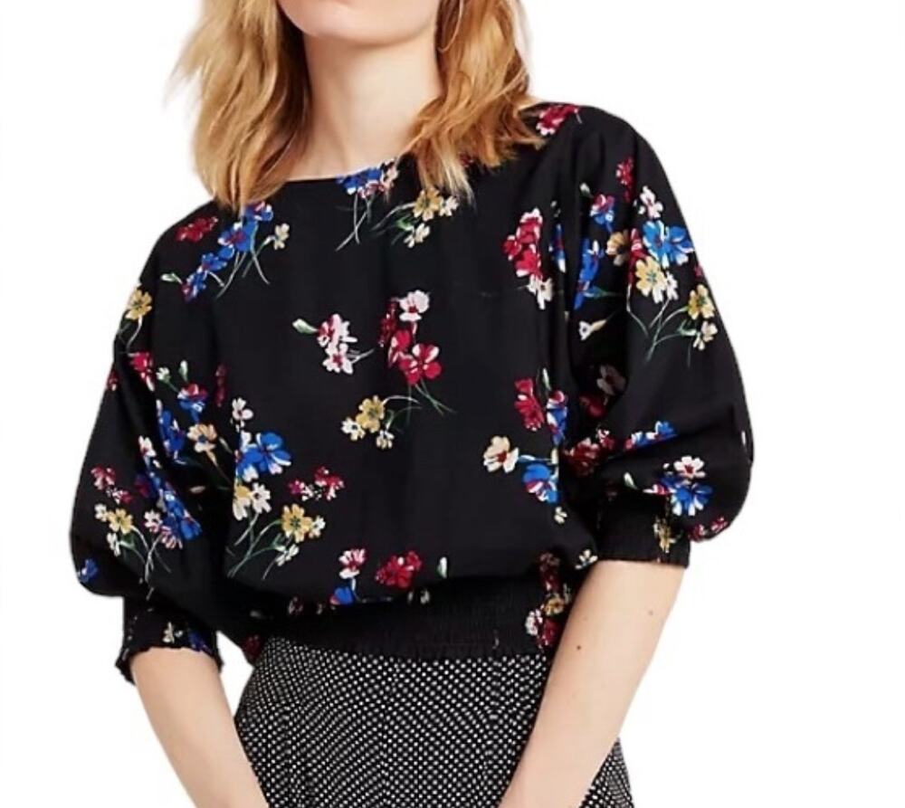 Maeve Anthropologie Black Floral Dolman Sleeve Crop Top Size XSP